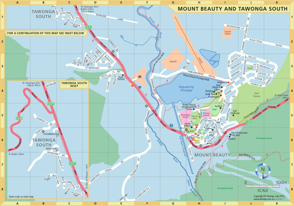 Map of Mount Beauty and Tawonga, 2013